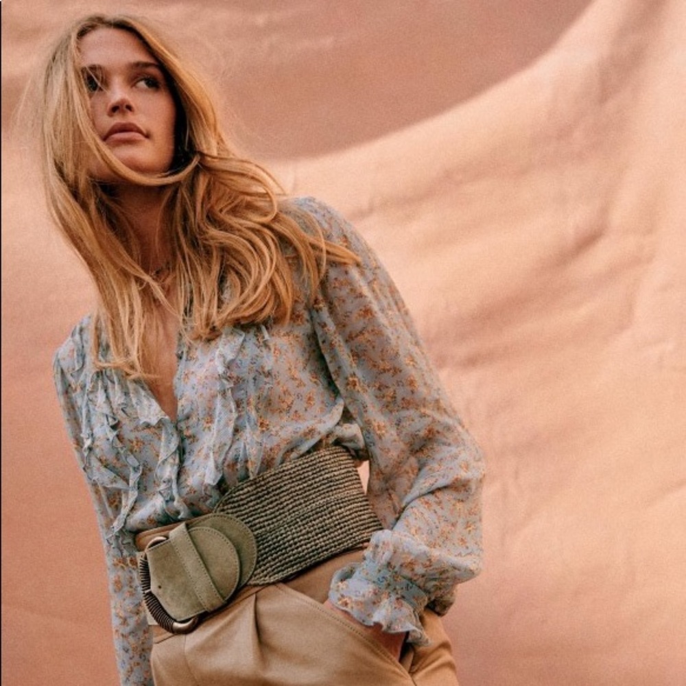 Sezane Céline shirt in vintage blue prairie